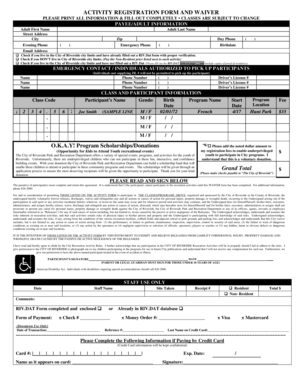 Activity Registration Form and Waiver