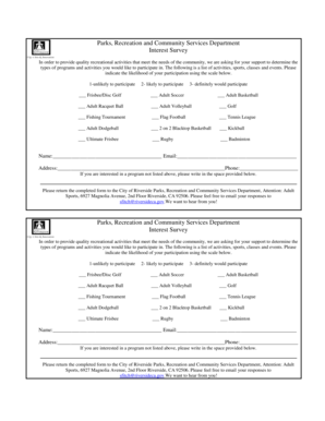 City of Riverside Adult Sports Interest Survey