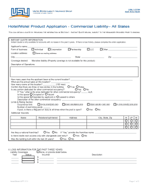 Hotel/Motel Commercial Liability Application
