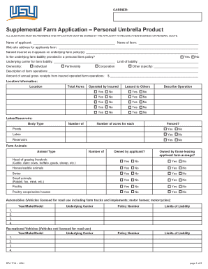 Supplemental Farm Application - Personal Umbrella Product