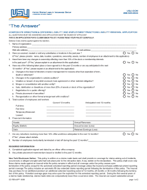 Corporate Directors & Officers Liability Renewal Application
