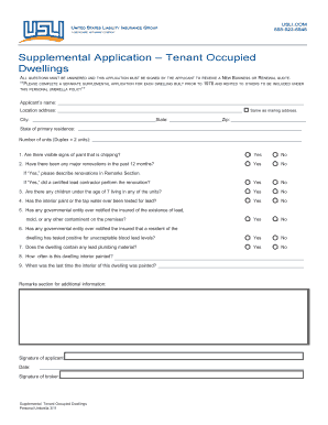 Supplemental Application Tenant Occupied Dwellings