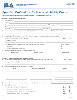 USLI Professional Liability Renewal Application