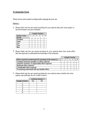 Air Traffic Control Voice Quality Evaluation Form