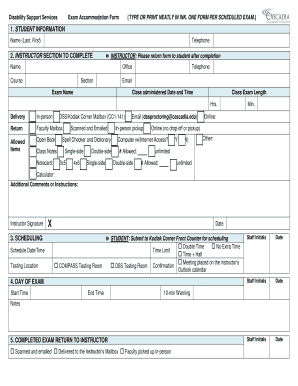 Disability Support Services Exam Accommodation Form