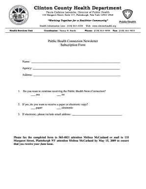 Public Health Connection Newsletter Subscription Form