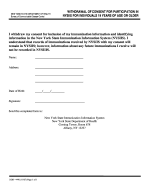 New York State Immunization Information System Withdrawal Form