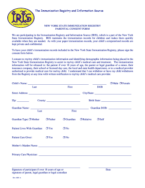 New York State Immunization Registry Parental Consent Form