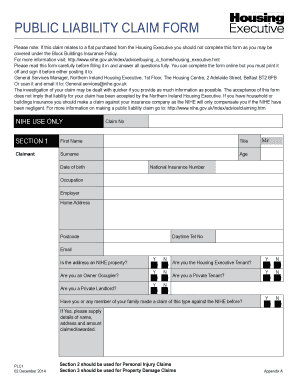 Northern Ireland Public Liability Claim Form