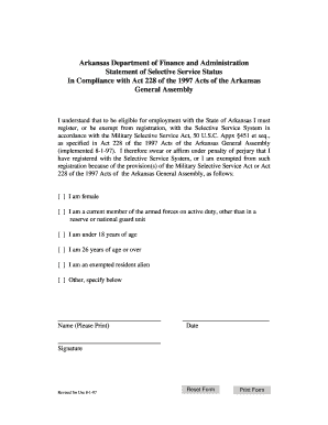 Arkansas Selective Service Status Statement