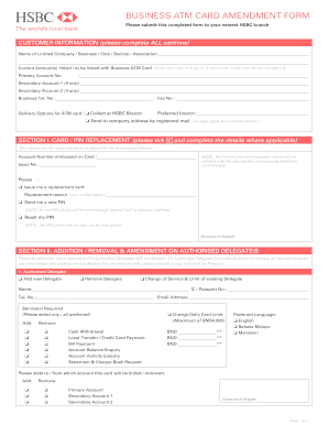 HSBC Business ATM Card Amendment Form