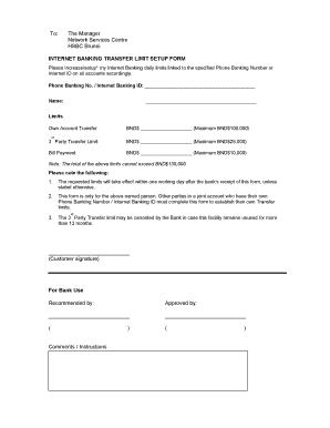 Internet Banking Transfer Limit Setup Form