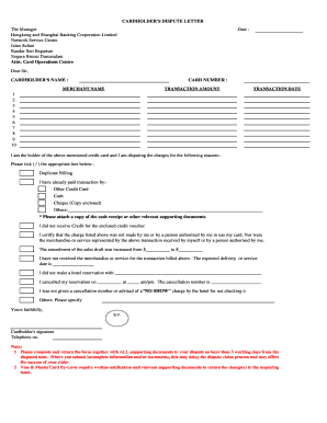 Cardholder's Dispute Letter
