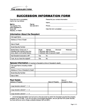 Louisiana Succession Information Form