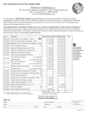 2015 Christmas Activities Order Form