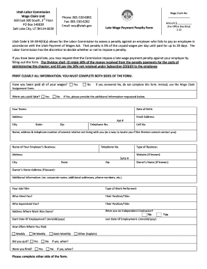 Utah Late Wage Payment Penalty Form