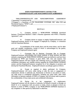 Employee Independent Contractor Confidentiality Noncompete Agreement