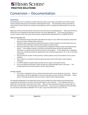 Henry Schein Practice Solutions Conversion Form