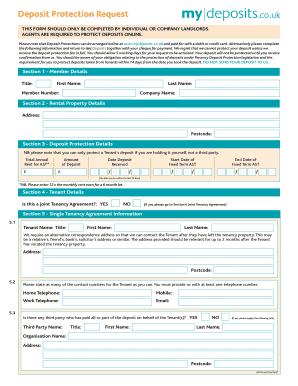 UK Tenancy Deposit Protection Request Form