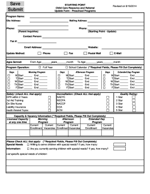 Child Care Preschool Program Update Form