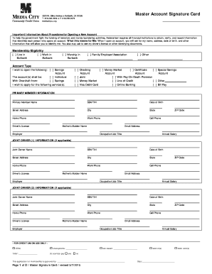 Master Account Signature Card