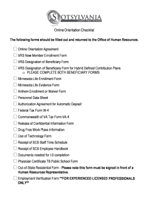 Online Orientation Checklist