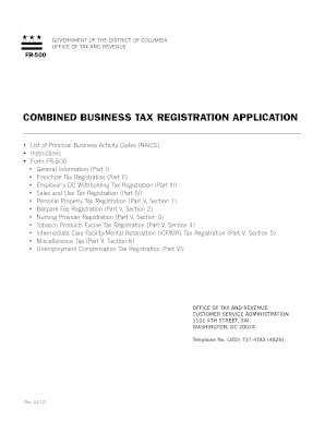 DC Combined Business Tax Registration Application