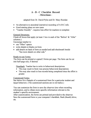 A-B-C Checklist Record