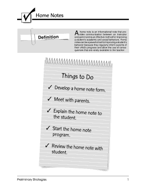 Home Note Form for Student Behavior