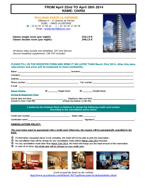 Formulaire de réservation de l'hôtel Pullman Paris La Défense