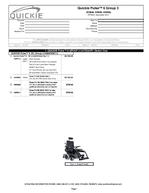 Fillable Online Pulse 6 Order Form - Quickie-Wheelchairs.com Fax Email ...