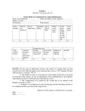 Muster Roll for Small Establishments