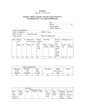 Monthly Muster Roll-Cum-Wages Form