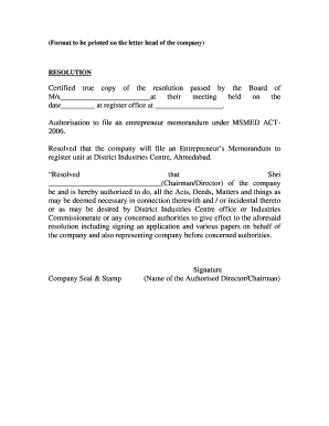 Board Resolution for MSMED Act Filing