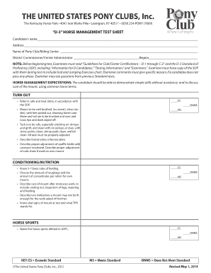 USPCA D-3 Horse Management Test Sheet