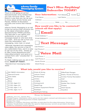 Fort Stewart/Hunter Army Airfield FMWR Subscription Form