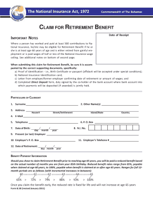 Bahamas Retirement Benefit Claim Form
