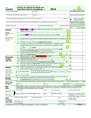 IRS Form 1040EZ 2012