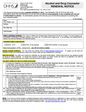 Nebraska Alcohol and Drug Counselor Renewal Notice