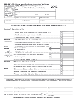 Rhode Island Business Corporation Tax Return