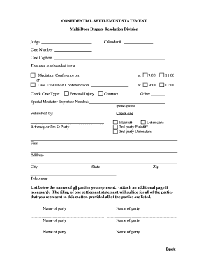 Confidential Settlement Statement for Mediation