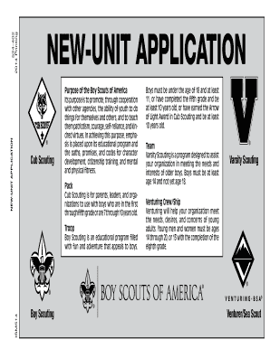 Boy Scouts of America New Unit Application