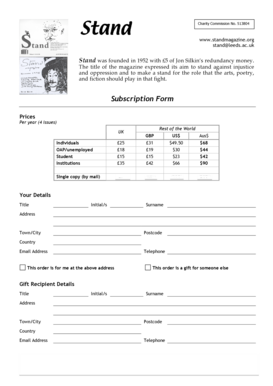Stand Magazine Subscription Form