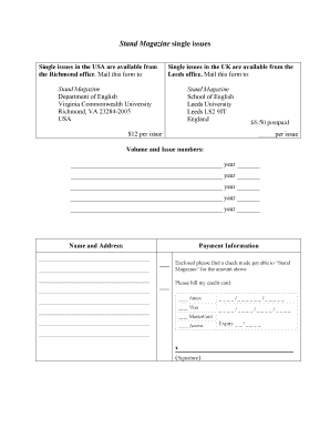 Stand Magazine Single Issue Order Form