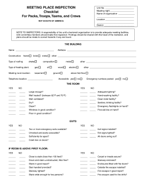 Boy Scouts of America Meeting Place Inspection Form