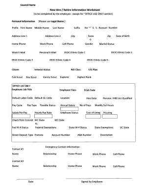 New Hire Rehire Information Worksheet