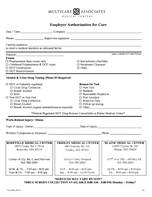 Employer Authorization for Medical Care