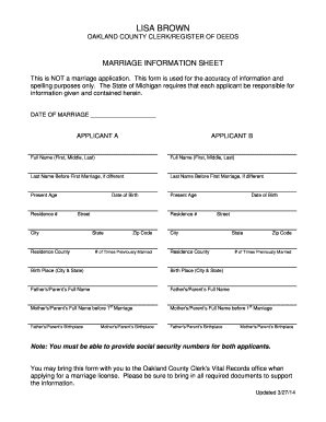 Michigan Marriage Information Sheet