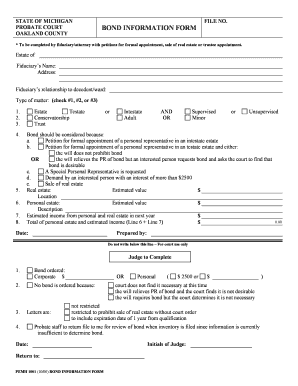 Michigan Probate Court Bond Information Form