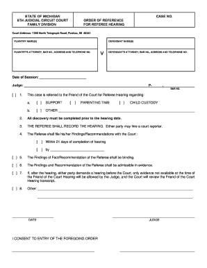 Order of Reference for Referee Hearing